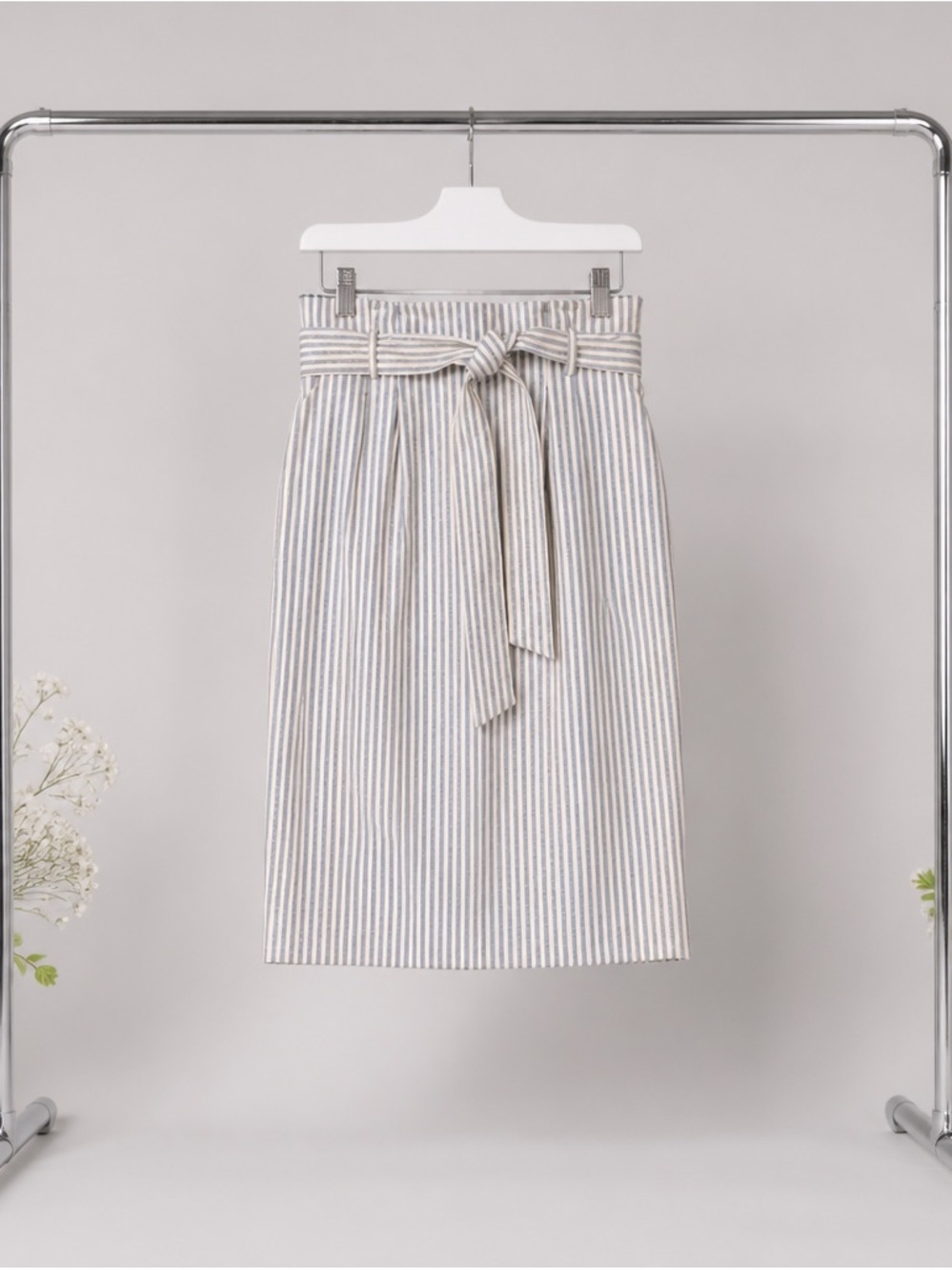 ANTONIO MELANI Striped Paperbag-Waist Pencil Skirt - White & Tan
